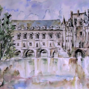 Malerei mit dem Titel "Chateau de Chenonce…" von Zsolt Székelyhidi, Original-Kunstwerk, Aquarell