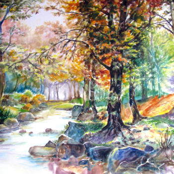 Peinture intitulée "Autumn in the forest" par Zsolt Székelyhidi, Œuvre d'art originale, Aquarelle