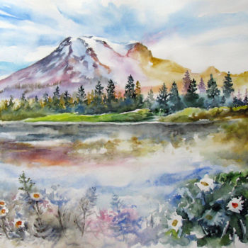 Painting titled "Romantic lake" by Zsolt Székelyhidi, Original Artwork, Watercolor