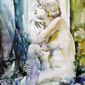 Painting titled "Contemplation" by Zsolt Székelyhidi, Original Artwork, Watercolor