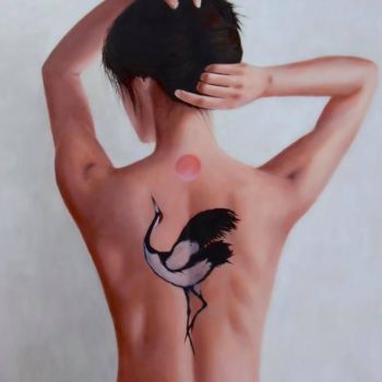 Pintura titulada "Manchurian crane’s…" por Monika Bálint, Obra de arte original, Oleo Montado en Bastidor de camilla de made…