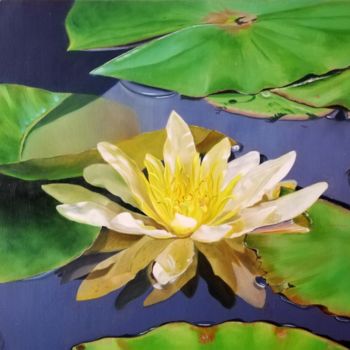 Painting titled "Water lily/Tavirózsa" by Szilvia Németh, Original Artwork, Oil