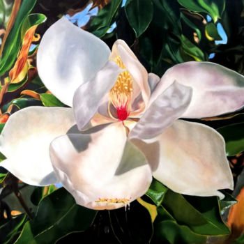 Painting titled "Magnolia" by Szilvia Németh, Original Artwork, Oil