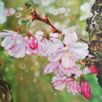 "Cherry Blossoms/Cse…" başlıklı Tablo Szilvia Németh tarafından, Orijinal sanat, Petrol