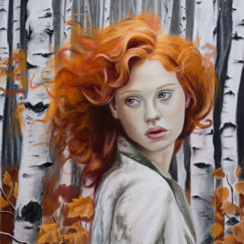 Dessin intitulée "Red autumn in the b…" par Inna Medvedeva, Œuvre d'art originale, Pastel