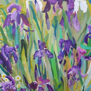 Painting titled "Irises" by Tomislav Ivanišin, Original Artwork, Oil Mounted on Other rigid panel