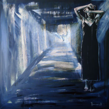 Painting titled "where are your wings" by Tatyana Kaganets, Original Artwork, Oil Mounted on Wood Stretcher frame