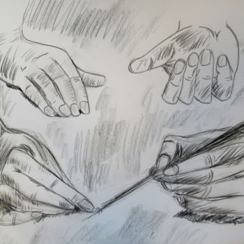Drawing titled "hands" by Tom Schrijver, Original Artwork, Charcoal