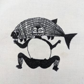 Текстильное искусство под названием "Woman carrying fish…" - Tudorita Gherase, Подлинное произведение искусства, вышивка Уст…