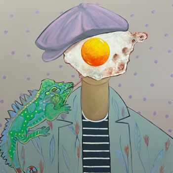 Картина под названием "Egg boy with his fr…" - Ta Byrne, Подлинное произведение искусства, Масло