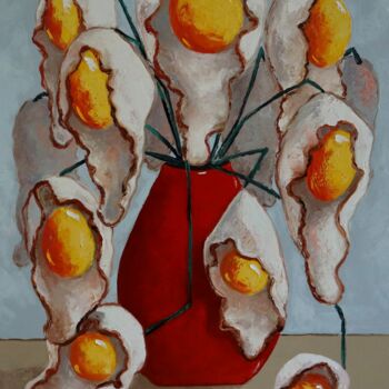 Painting titled "Egg flowers in larg…" by Ta Byrne, Original Artwork, Oil