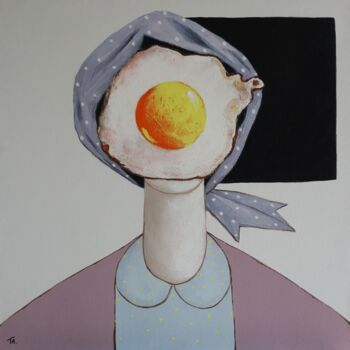 Ζωγραφική με τίτλο "Egg girl" από Ta Byrne, Αυθεντικά έργα τέχνης, Λάδι