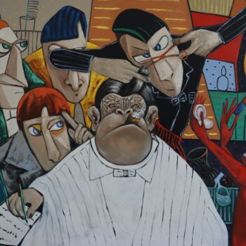Schilderij getiteld "Boss having a hair…" door Ta Byrne, Origineel Kunstwerk, Olie