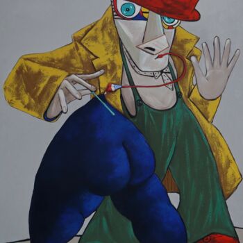 Картина под названием "Busker playing the…" - Ta Byrne, Подлинное произведение искусства, Масло