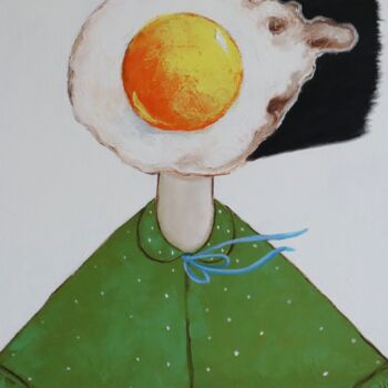 Peinture intitulée "Egg Girl in green t…" par Ta Byrne, Œuvre d'art originale, Huile