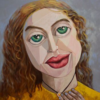 Painting titled "Girl with a Necklace" by Ta Byrne, Original Artwork, Oil