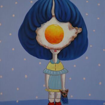 Painting titled "Egg girl with her c…" by Ta Byrne, Original Artwork, Oil