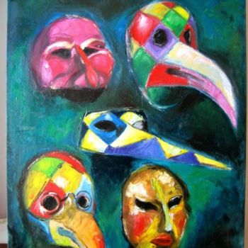 Painting titled "carnival masks" by Ovidiu Alexandru Tabara, Original Artwork