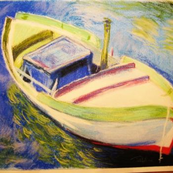 Painting titled "boat on adriatic sea" by Ovidiu Alexandru Tabara, Original Artwork