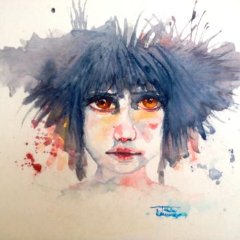 Painting titled "Sad eyes" by Tabia Lourenço, Original Artwork, Watercolor