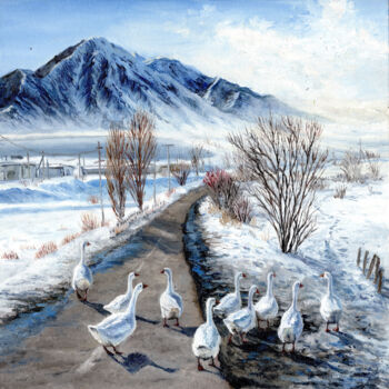 Pittura intitolato "Geese" da Tabimory, Opera d'arte originale, Olio