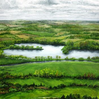 Картина под названием "Green fields.  Ears…" - Tabimory, Подлинное произведение искусства, Масло Установлен на Деревянная па…