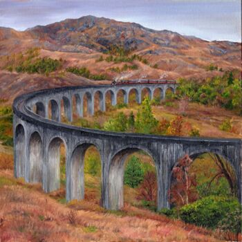 Painting titled "railway in Switzerl…" by Tabimory, Original Artwork, Oil