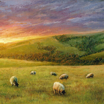 Malerei mit dem Titel "sheep early in the…" von Tabimory, Original-Kunstwerk, Öl