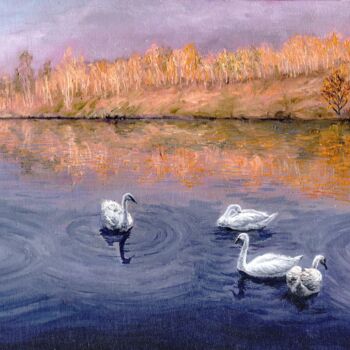 Картина под названием "lilac lake" - Tabimory, Подлинное произведение искусства, Масло