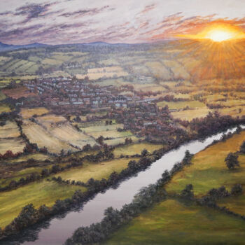 Malarstwo zatytułowany „Sunset on river Ede…” autorstwa Tabimory, Oryginalna praca, Olej
