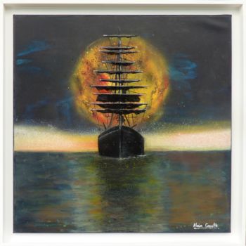 Painting titled "bateau-lune.jpg" by Alain Courte, Original Artwork, Acrylic