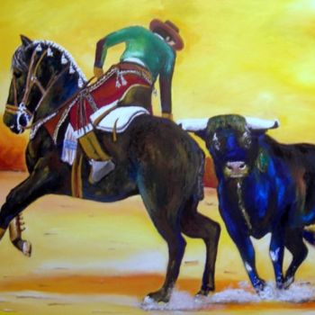 Schilderij getiteld "Jeu entre le cheval…" door Tablogduperrier, Origineel Kunstwerk, Olie