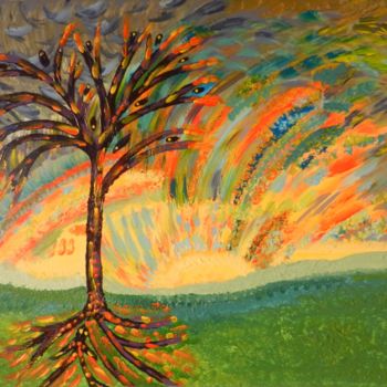 Картина под названием "n°65 "L'arbre mysté…" - Les Lumières De Ma Vie, Подлинное произведение искусства, Масло