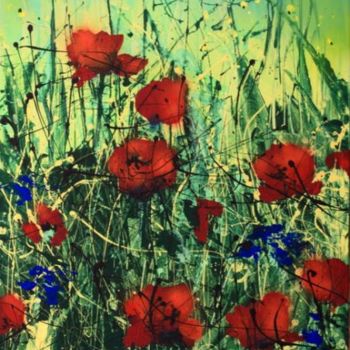 Painting titled "Wildflowers poppies3" by Tadeusz Iwańczuk, Original Artwork, Oil