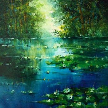 Painting titled "Water Lilies" by Tadeusz Iwańczuk, Original Artwork, Oil