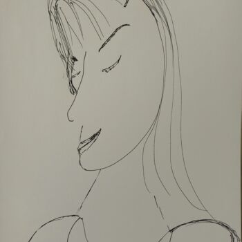 Dessin intitulée "Fille-lune" par Taëlle, Œuvre d'art originale, Stylo à bille