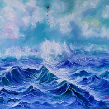 Malerei mit dem Titel "La mer en fureur" von Tahira Quliyeva, Original-Kunstwerk, Öl