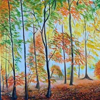 Peinture intitulée "Forêt en printemps" par Tahira Quliyeva, Œuvre d'art originale, Huile Monté sur Châssis en bois