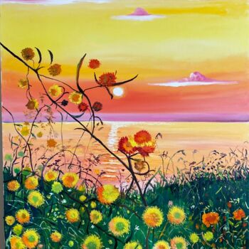 Картина под названием "Fleurs jaunes" - Tahira Quliyeva, Подлинное произведение искусства, Масло