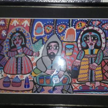 Peinture intitulée "scène de thé maroca…" par Fatna Gbouri, Œuvre d'art originale, Gouache