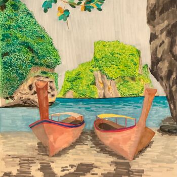 Painting titled "Praia de Railay, Ta…" by Taicil, Original Artwork, Marker