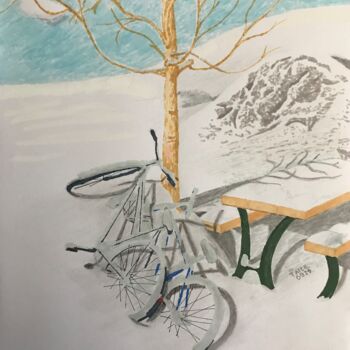 Painting titled "Bicicletas na neve" by Taicil, Original Artwork, Marker