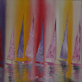 Malerei mit dem Titel "Rainbow Ship" von Taijul Islam, Original-Kunstwerk, Öl
