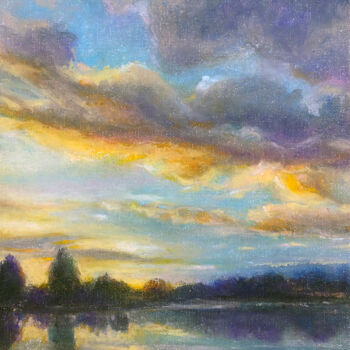 Painting titled "Clouds at Dusk" by Taimeng Lim, Original Artwork, Pastel
