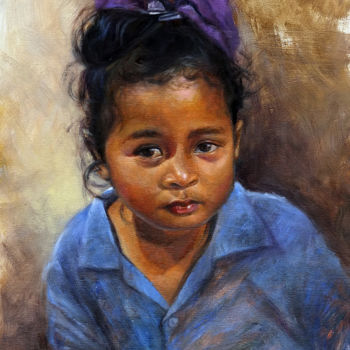 Painting titled "Purple Hair Bow" by Taimeng Lim, Original Artwork, Oil