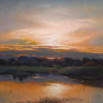 Painting titled "Peaceful Sunset" by Taimeng Lim, Original Artwork, Pastel