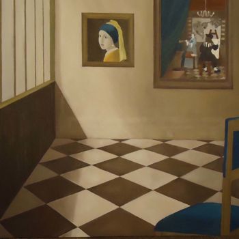 Peinture intitulée "Hommage à Vermeer" par Edith Taioni, Œuvre d'art originale, Huile