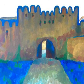 Peinture intitulée "Castle's entrance" par Tair Tabiyev, Œuvre d'art originale, Huile Monté sur Carton