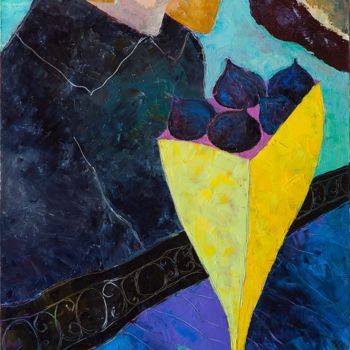 Painting titled "Women  and figs" by Taira, Original Artwork, Oil Mounted on Wood Stretcher frame