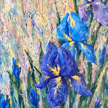 Peinture intitulée "Dance of lilac iris…" par Taisiia Gruzdeva, Œuvre d'art originale, Acrylique Monté sur Châssis en bois